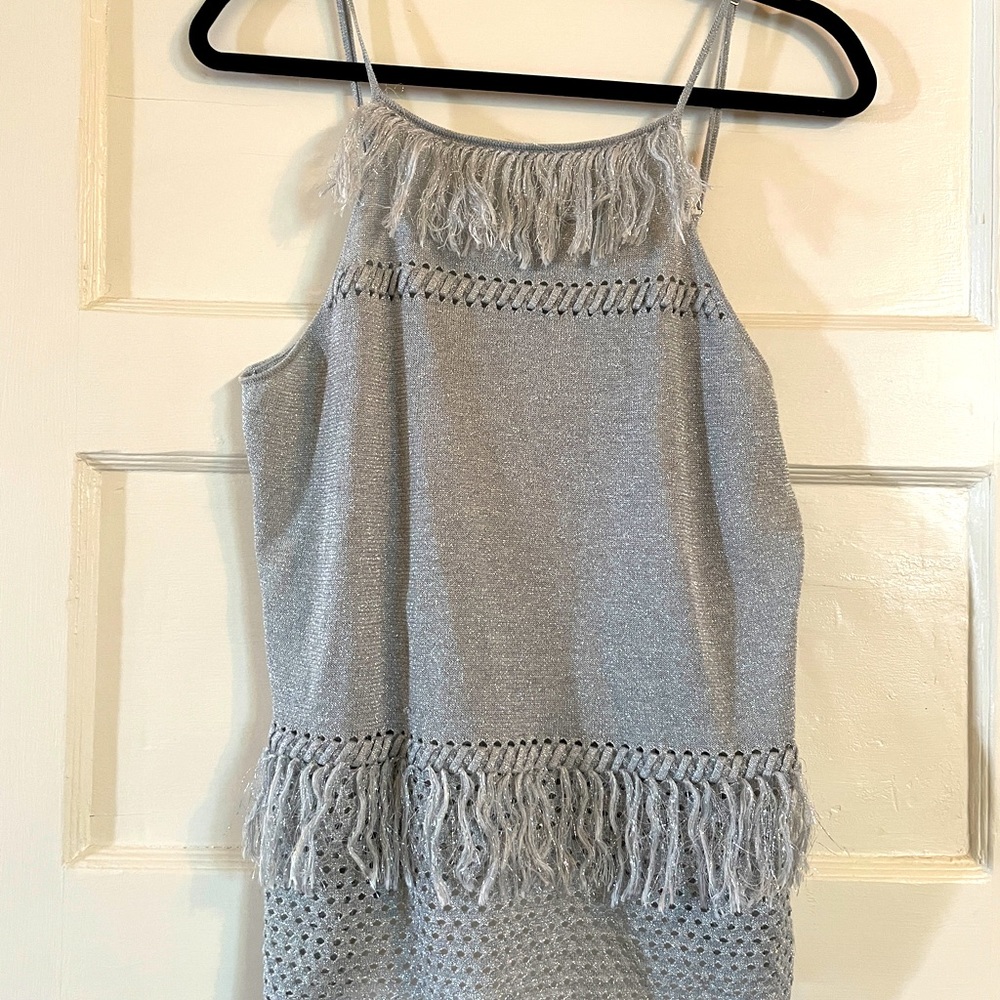 TOWNSEN beautiful silver sparkle and fringe date night shirt!